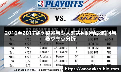 2016至2017赛季鹈鹕与湖人对决回顾精彩瞬间与赛季亮点分析
